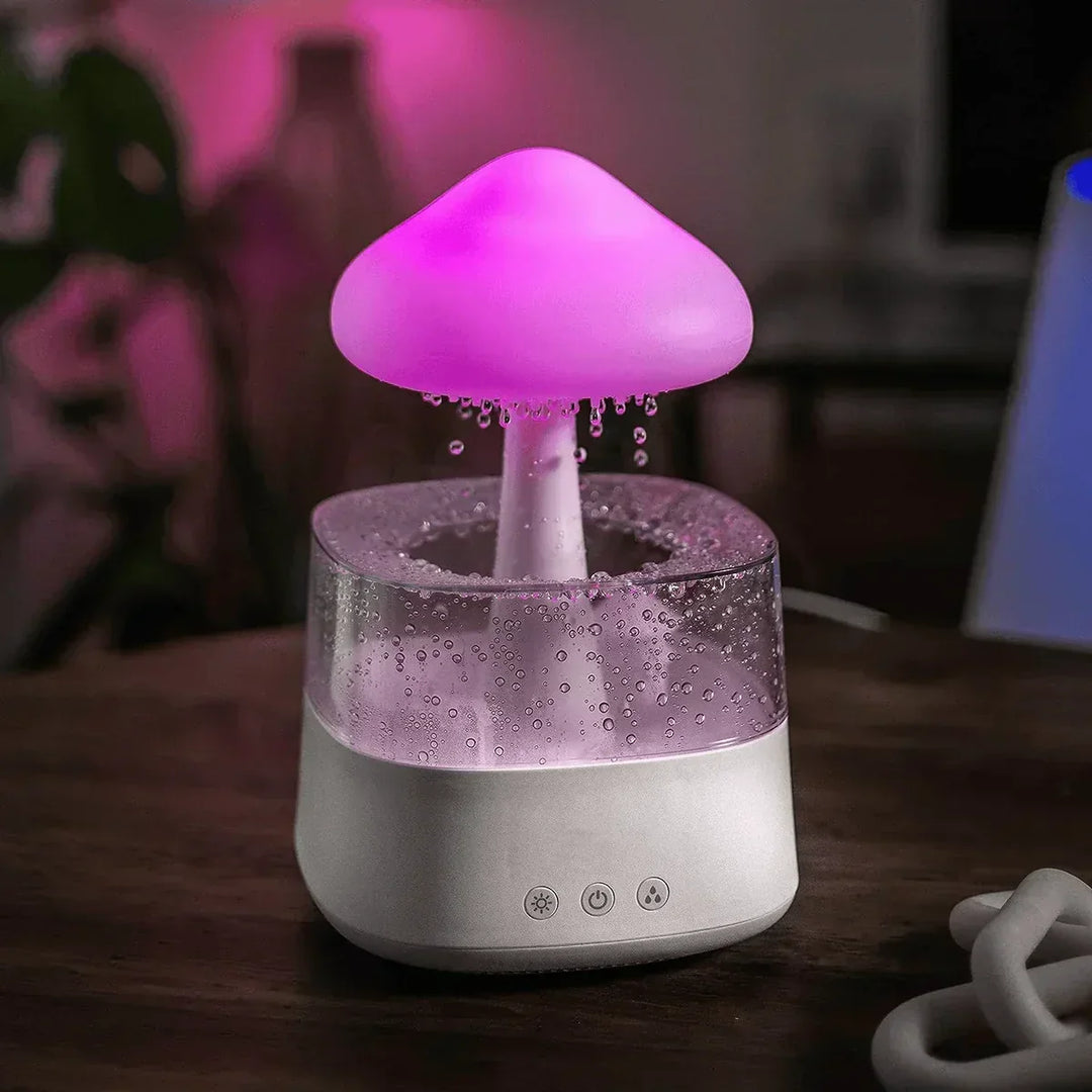 CalmCloud mushroom rain cloud humidifier & night light for peaceful sleep, stress relief & improved air quality.