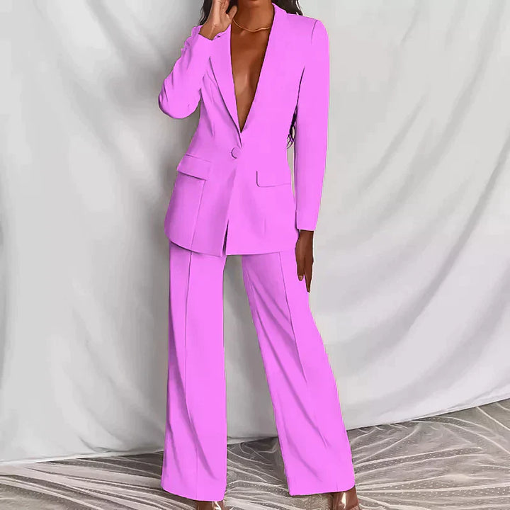 Nadine | Women's Tailored Blazer Wide Leg Pants Set - Pink - Image 1