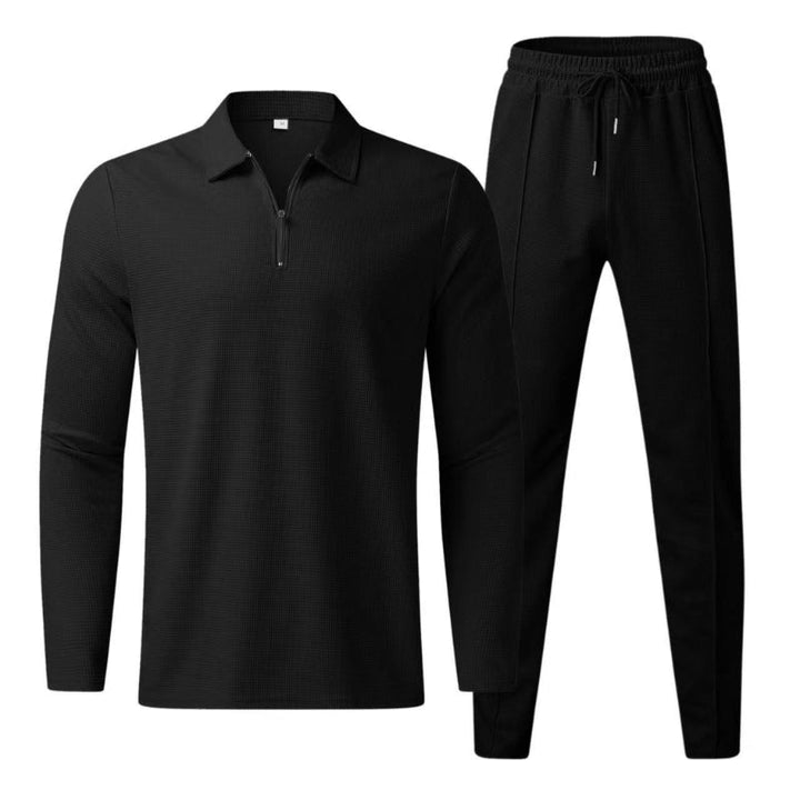 Men's versatile quarter zip polo tracksuit set for casual outings, loungewear, or light activity.