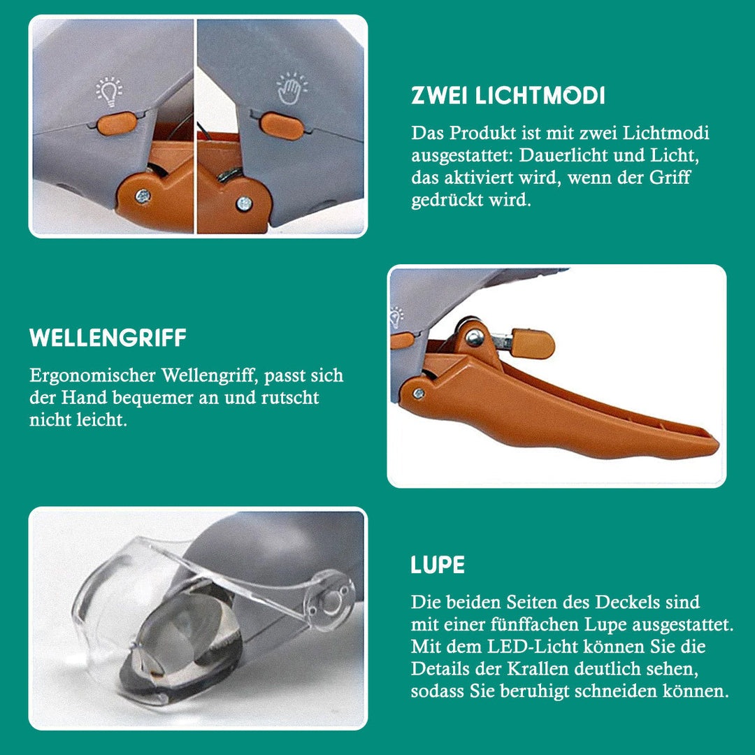 Pet nail clippers with quick sensor & LED light ensure safe, precise cuts for dogs & cats. Stress-free paw grooming.