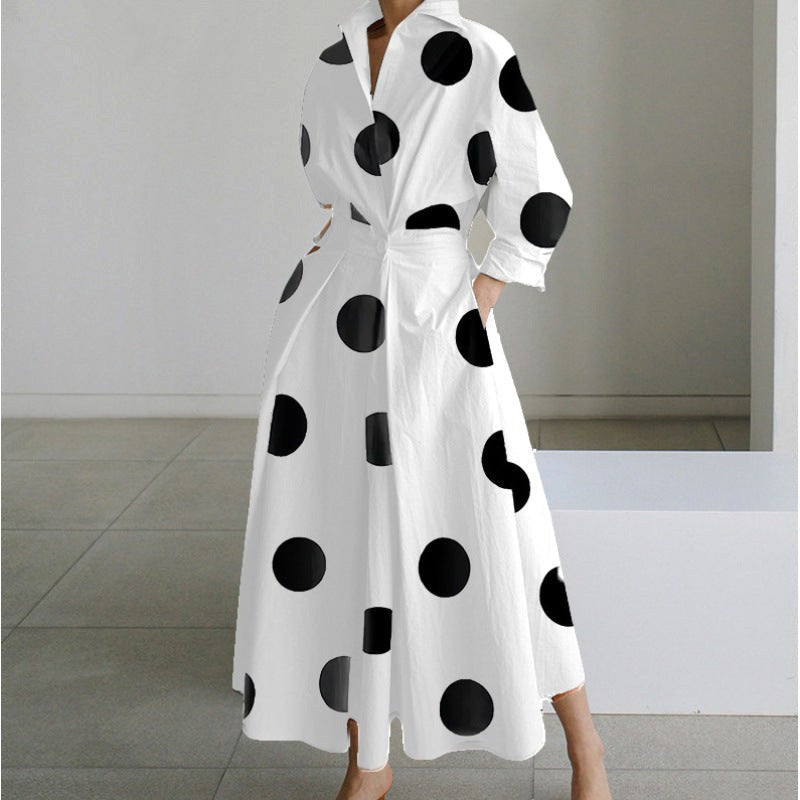 Sophisticated women's dress with a chic collar and flowing maxi wrap style, perfect for elegance.
