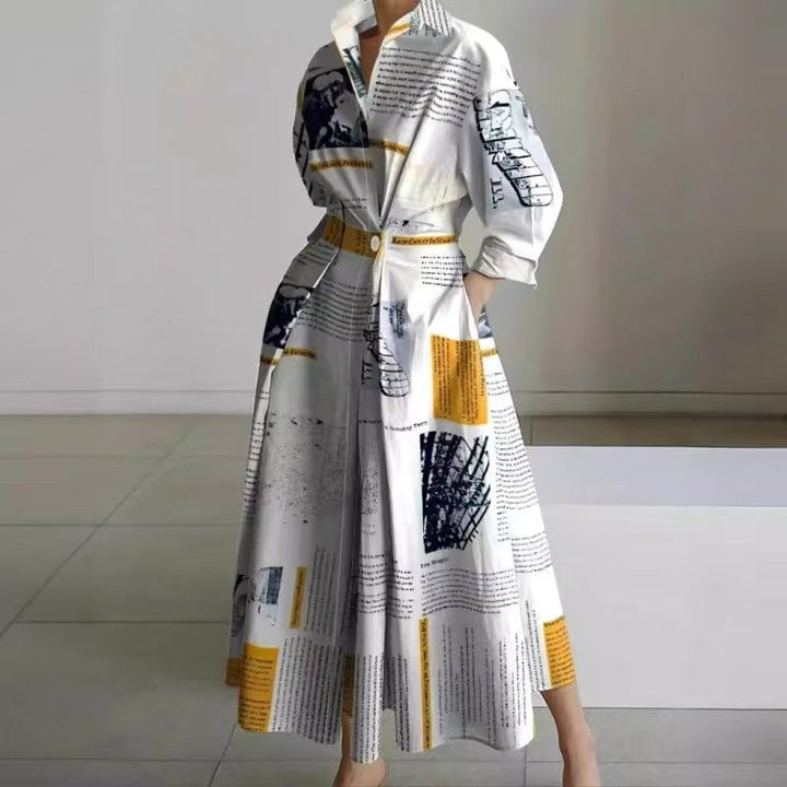 Women's elegant collared wrap maxi dress with a flattering tie-waist, perfect for evenings.