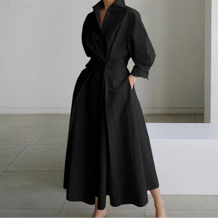 Casual chic women's collared wrap maxi dress, great for versatile styling from day to evening.