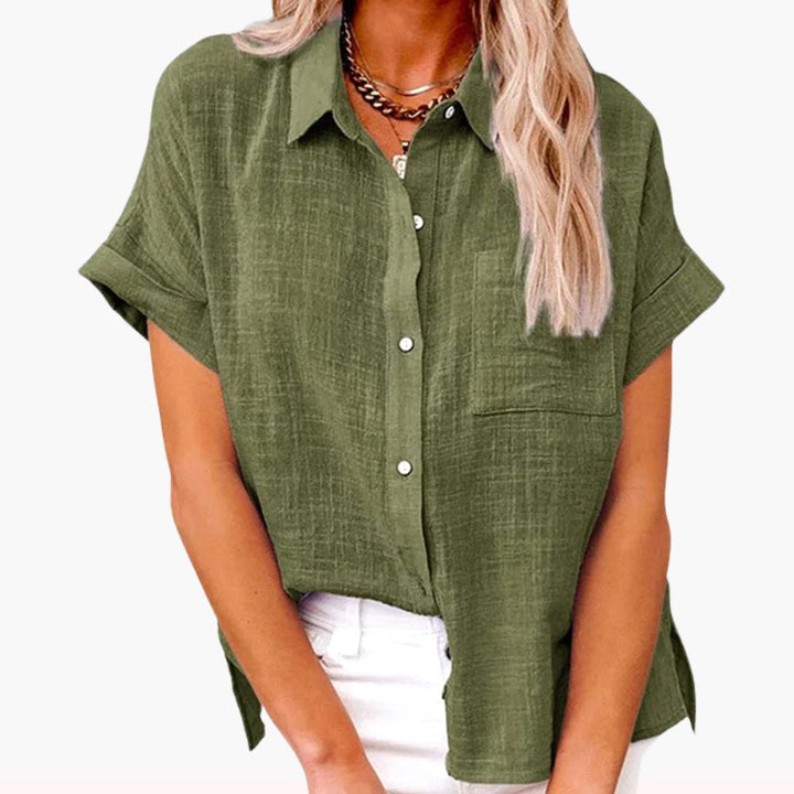 Lightweight, breathable women's short sleeve blouse for effortless everyday summer fashion.
