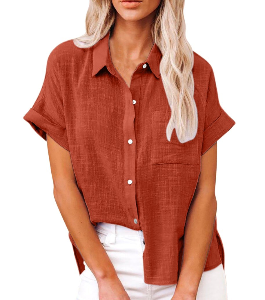 Women's short sleeve blouse with a relaxed fit, ideal for effortless summer style and comfort.