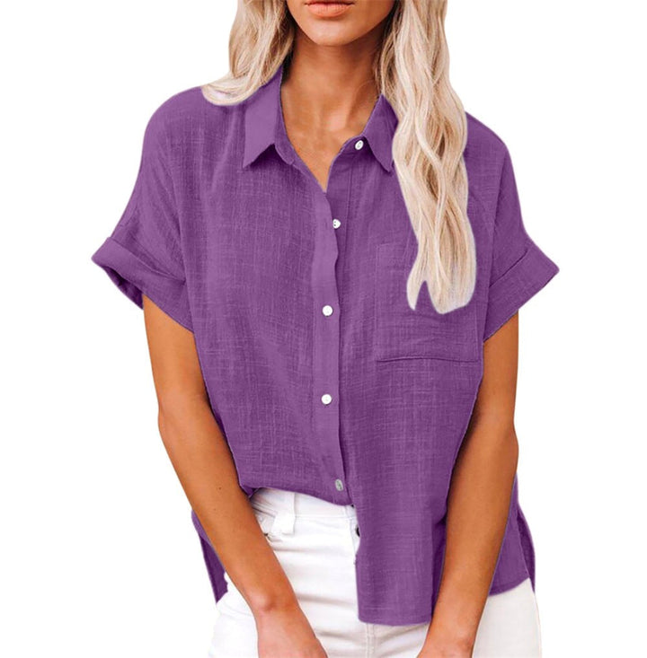 Lightweight women's short sleeve blouse with a relaxed fit for breathable summer style.