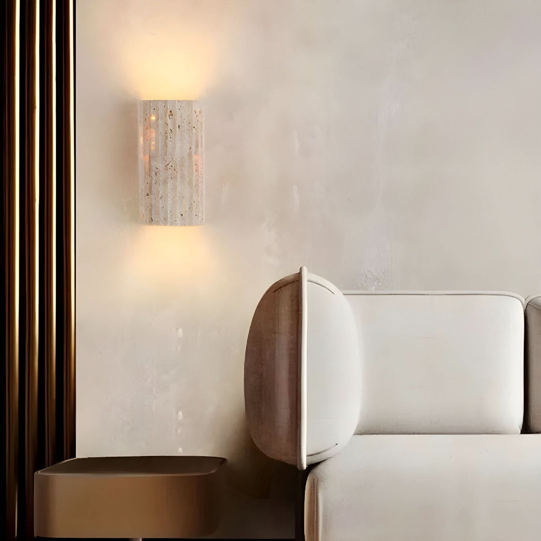 Stylish natural stone LED wall light, perfect for modern home decor, accentuating hallways or living spaces.