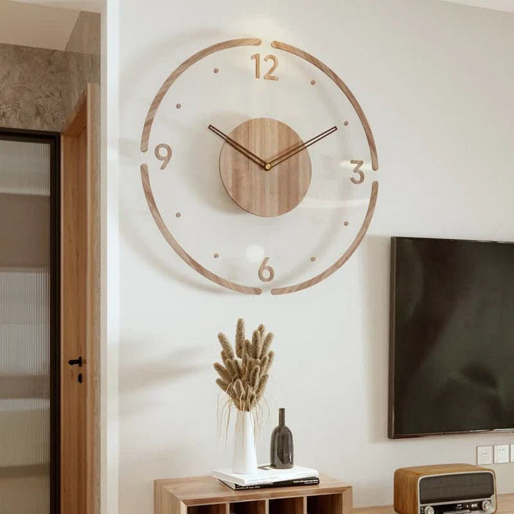 Silent Scandinavian wood wall clock, minimalist design, natural timber, perfect for peaceful modern home decor.