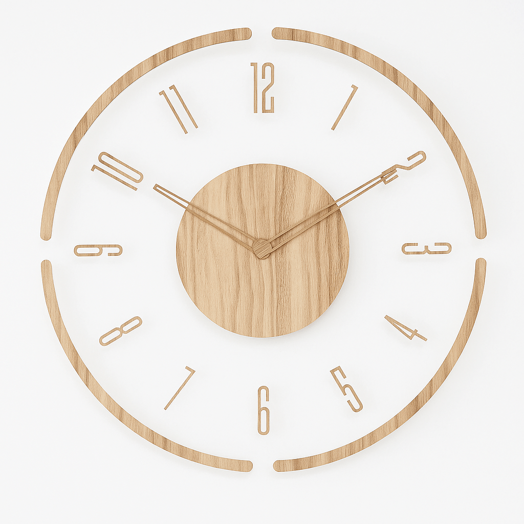 Eco-friendly natural wood wall clock, silent Scandinavian design, timeless minimalist decor for a peaceful home accent.