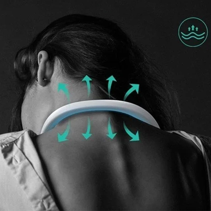 Innovative bladeless neck fan delivers personal cooling. USB-C powered, perfect for summer heat.
