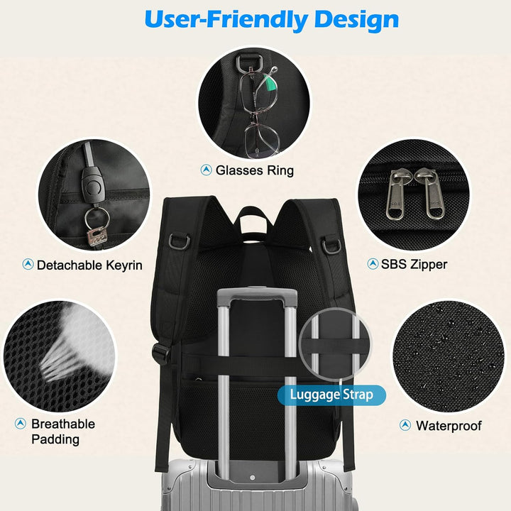 Versatile waterproof laptop & lunch backpack with USB port, offering ample storage for travel, school & work.