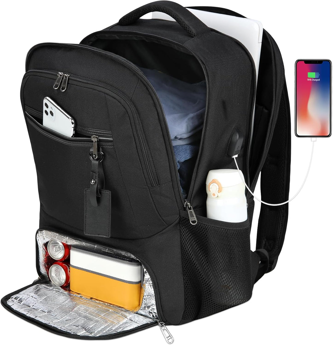 Ergonomic waterproof backpack for laptop, lunch, and essentials, with USB charging, perfect for travel & daily use.