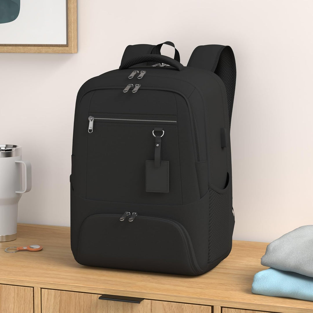 Unisex waterproof travel backpack with secure laptop compartment, spacious lunch section & easy USB charging.