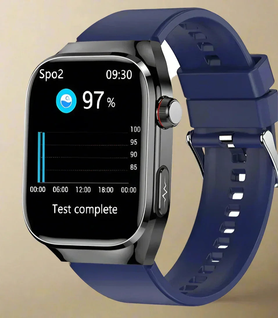 Unisex smart health tracker watch with blood sugar, ECG, and heart rate monitoring.