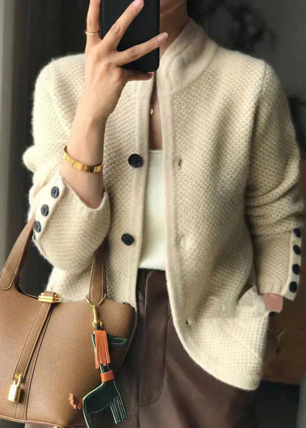 Niamh | Women's Button Front Long Sleeve Cardigan - Beige - Image 1