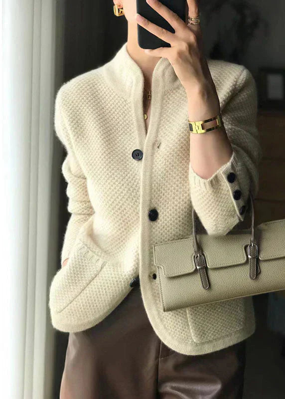 Niamh | Women's Button Front Long Sleeve Cardigan - Beige - Image 2