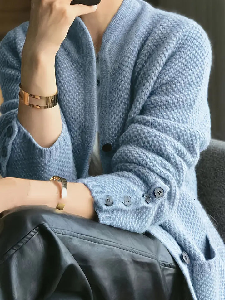 Niamh | Women's Button Front Long Sleeve Cardigan - Beige - Image 4