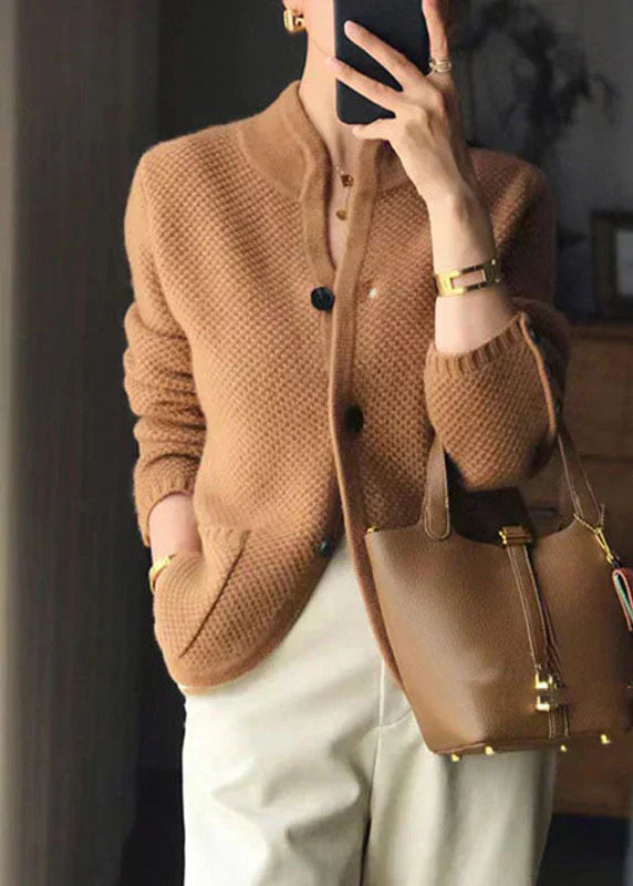 Niamh | Women's Button Front Long Sleeve Cardigan - Beige - Image 5