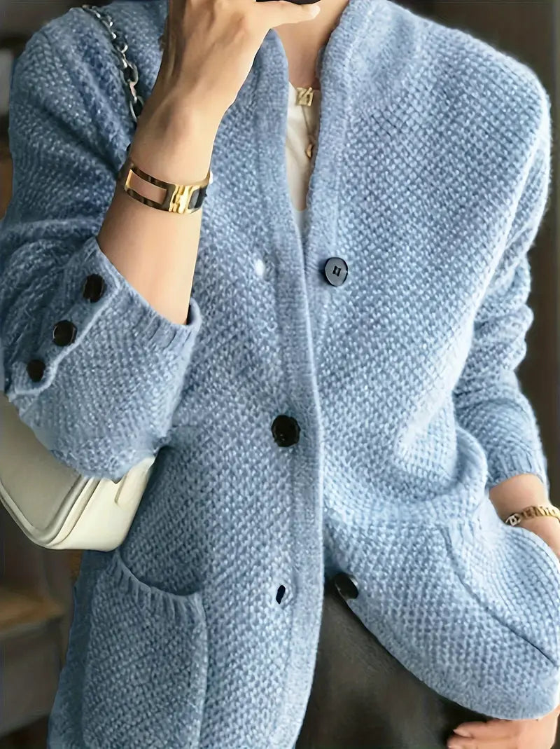 Niamh | Women's Button Front Long Sleeve Cardigan - Beige - Image 6