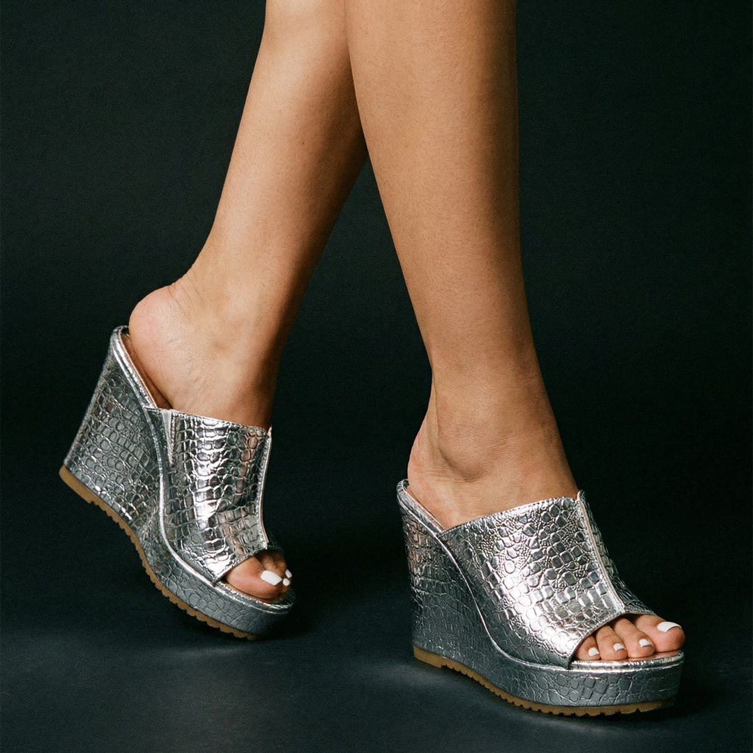 Nicolette | Women's Gold Platform Wedge Sandals - Gold - Image 12