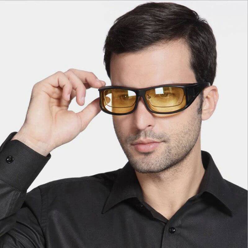 Driving glasses with anti-glare lenses, enhancing contrast for better night vision.