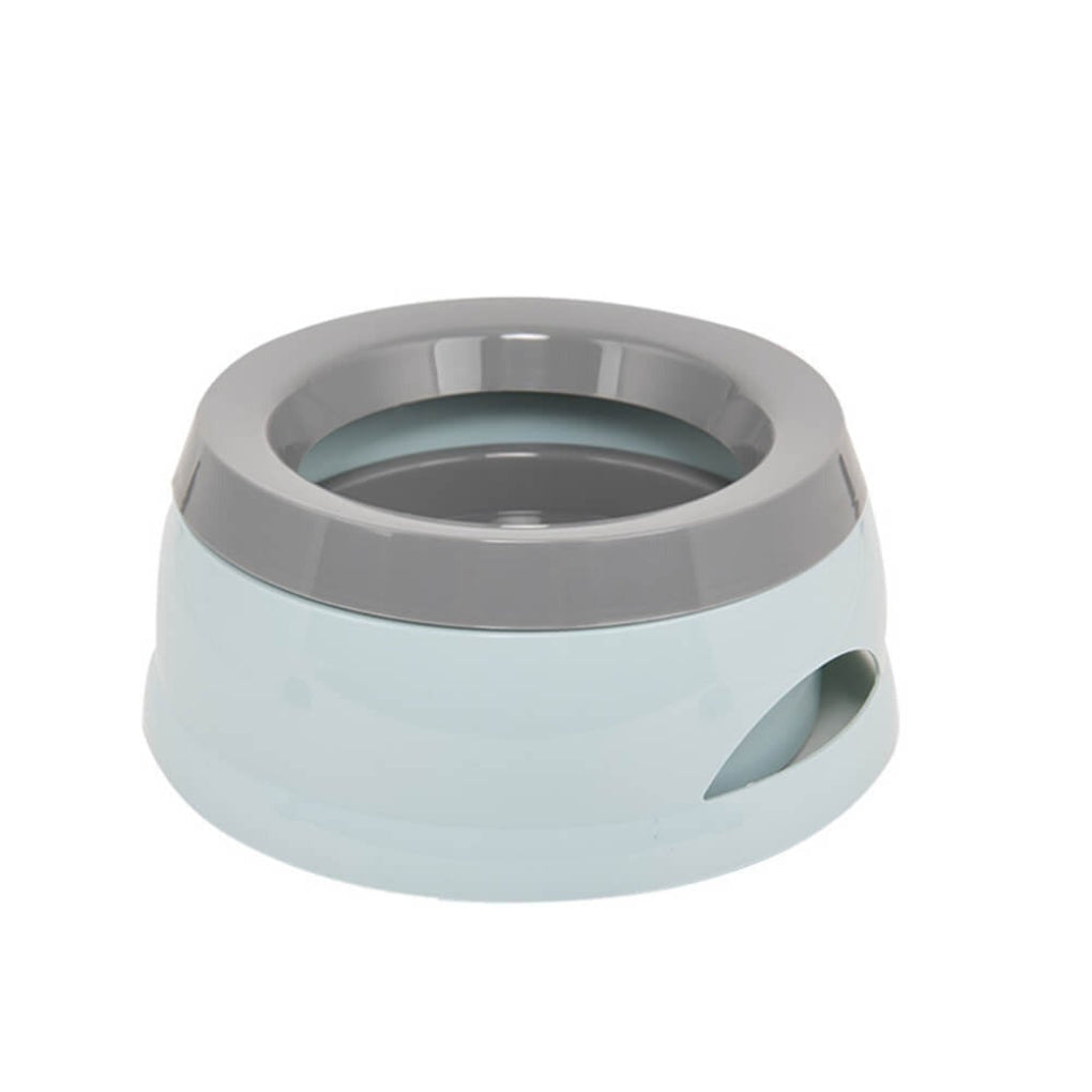 Anti-spill floating dog water bowl, perfect for home & travel. Slow feeder design promotes healthy drinking habits.