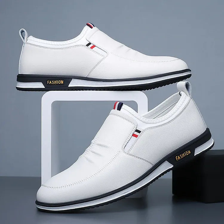 Men's classic orthopedic slip-on walking shoes in a neutral color, offering comfort and support for everyday wear.