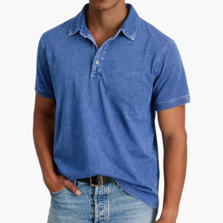 Men's washed short sleeve polo shirt in a relaxed fit for casual everyday comfort and timeless style.