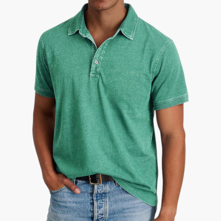 Classic men's short sleeve polo shirt with a washed finish, perfect for casual summer fashion.