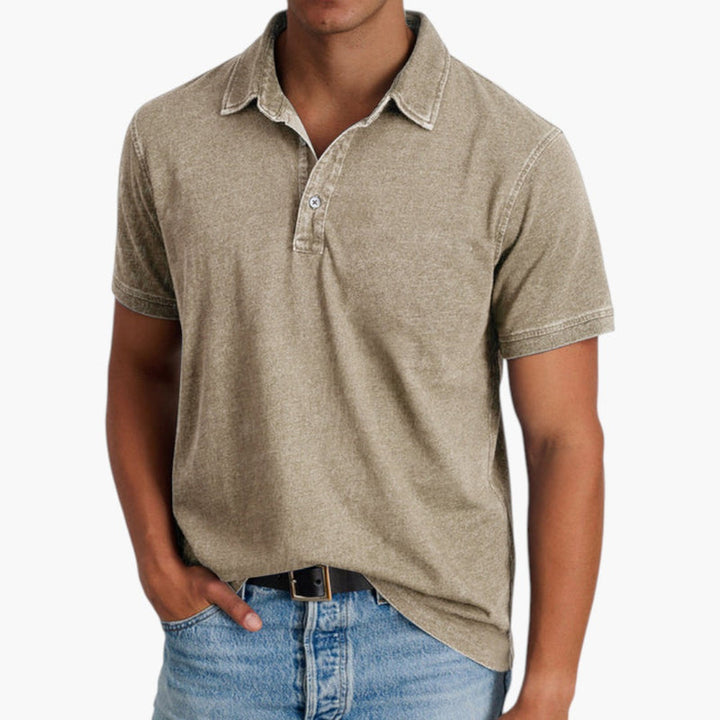 Men's short sleeve casual polo with a washed finish, offering everyday comfort & versatile style.