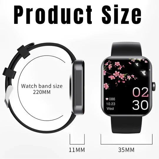 Versatile unisex smartwatch: non-invasive glucose monitor, fitness tracker, sleep analysis, & smart notifications.