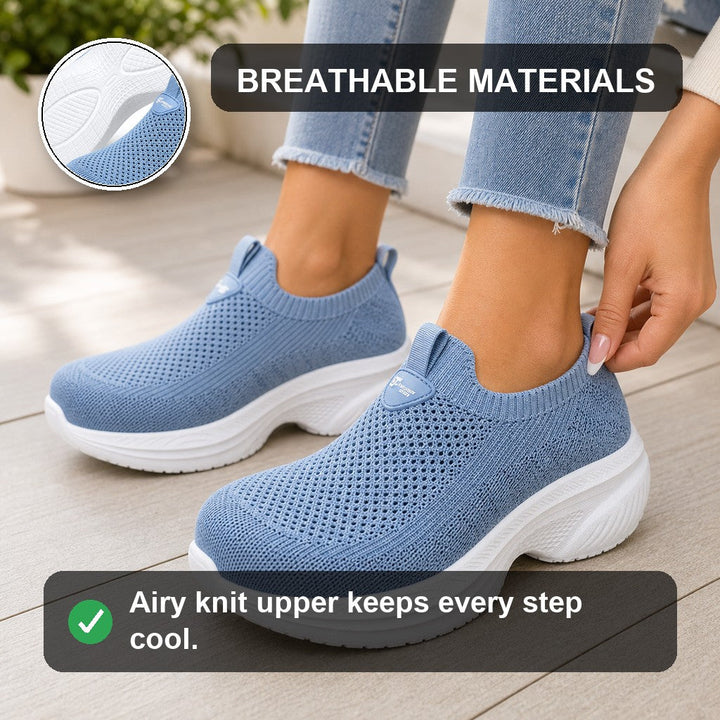 Black women's supportive & flexible wide toe comfort slip-on walking shoes.
