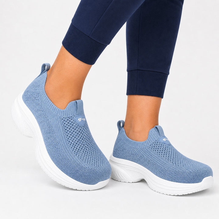 Navy women's comfortable wide toe slip-on shoes, perfect for everyday wear.