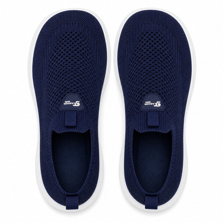 Women's black flexible wide toe comfort slip-on shoes for daily errands & walking.