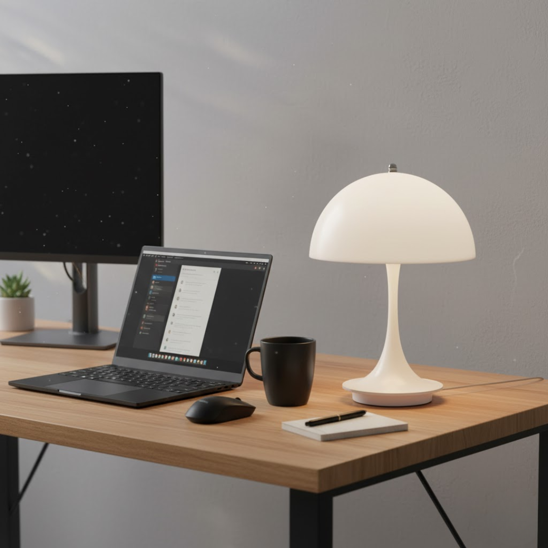 Rechargeable LED table lamp, offering freedom from cords & adjustable brightness.