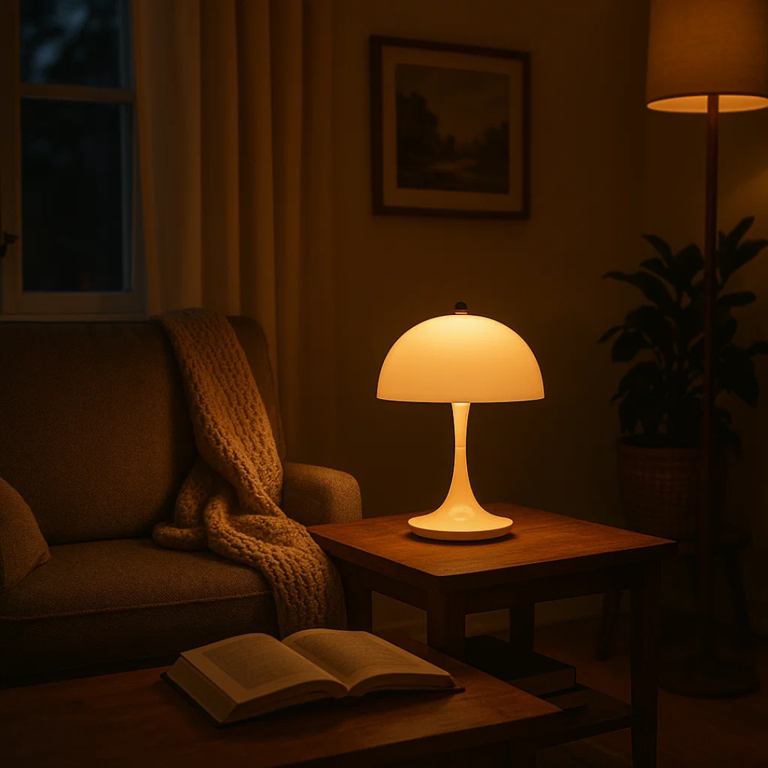 Sleek rechargeable LED desk lamp, perfect for contemporary ambient lighting.