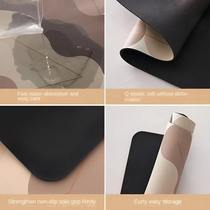 Safe non-slip kitchen floor mat, ultra-absorbent & fast-drying. Provides comfort & prevents slips.