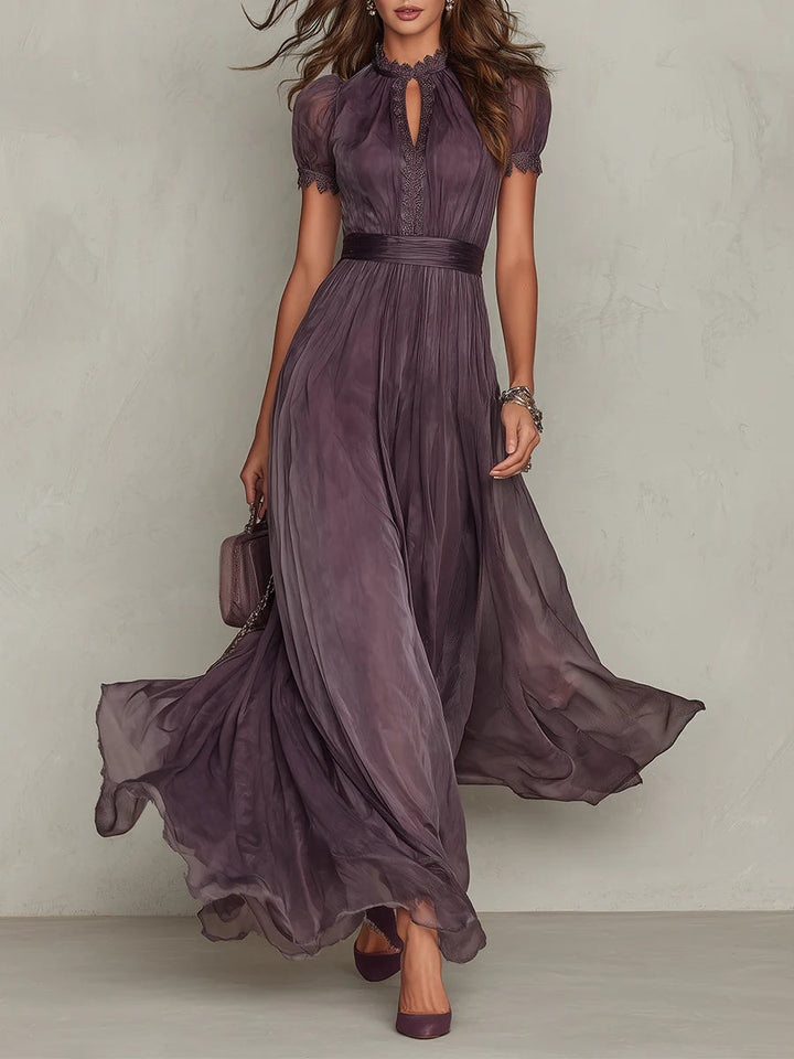 Octaviana | Women's Short Sleeve Keyhole Maxi Dress - Purple - Image 1