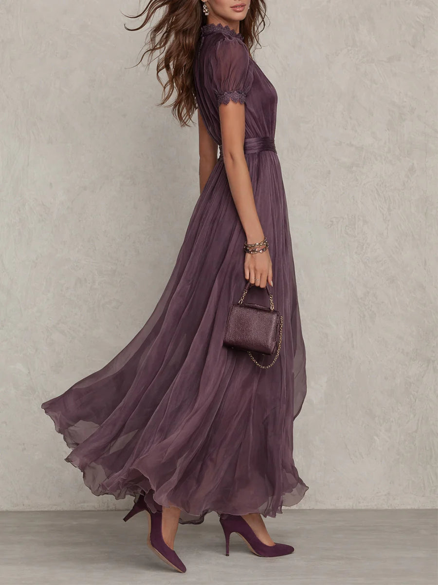 Octaviana | Women's Short Sleeve Keyhole Maxi Dress - Purple - Image 2