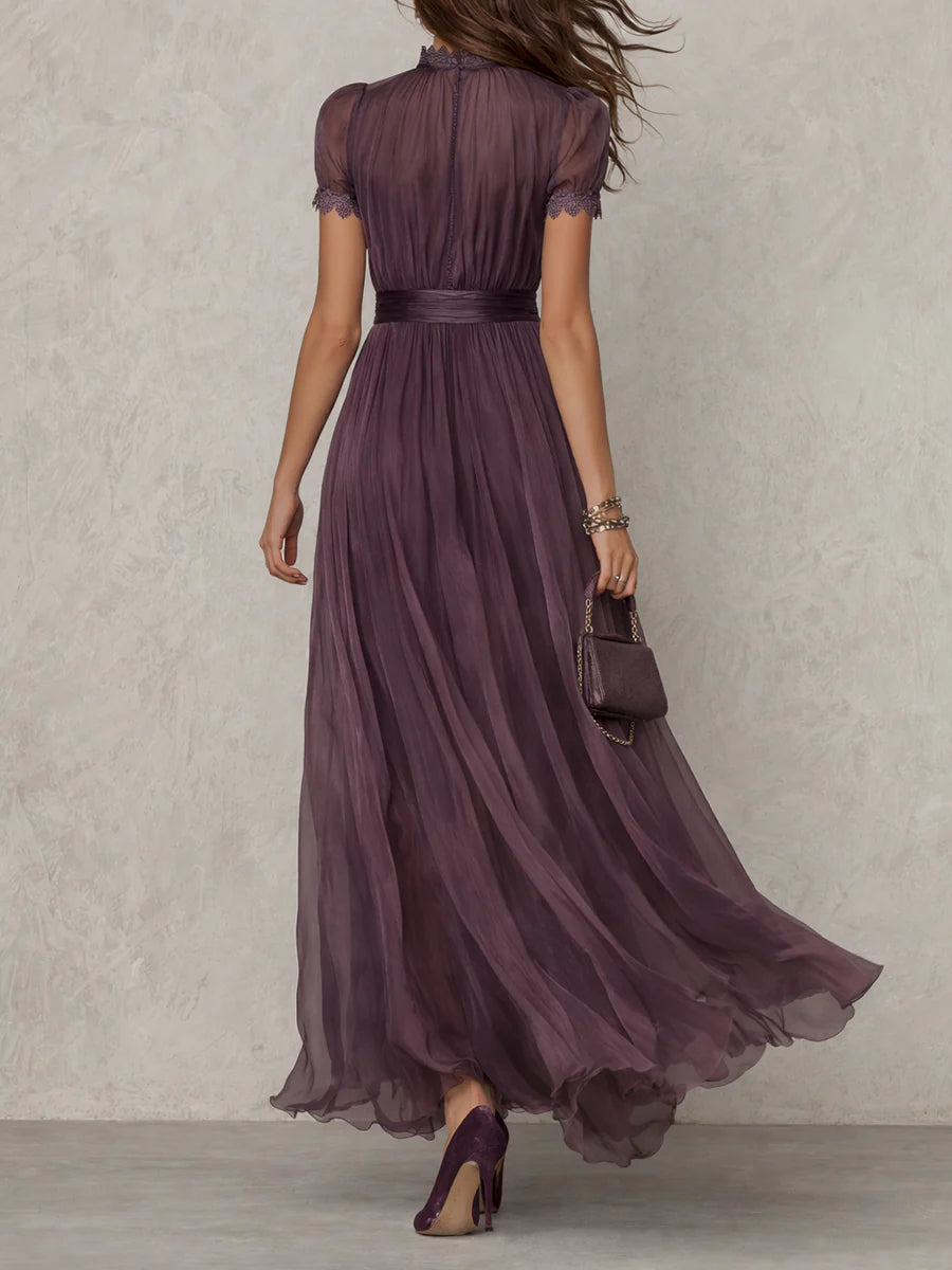 Octaviana | Women's Short Sleeve Keyhole Maxi Dress - Purple - Image 3