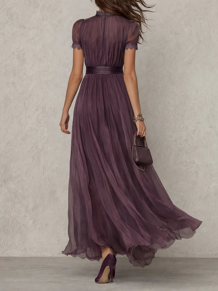 Octaviana | Women's Short Sleeve Keyhole Maxi Dress - Purple - Image 3