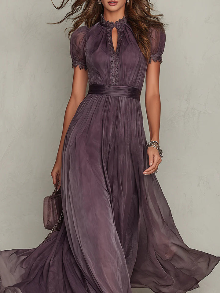 Octaviana | Women's Short Sleeve Keyhole Maxi Dress - Purple - Image 4