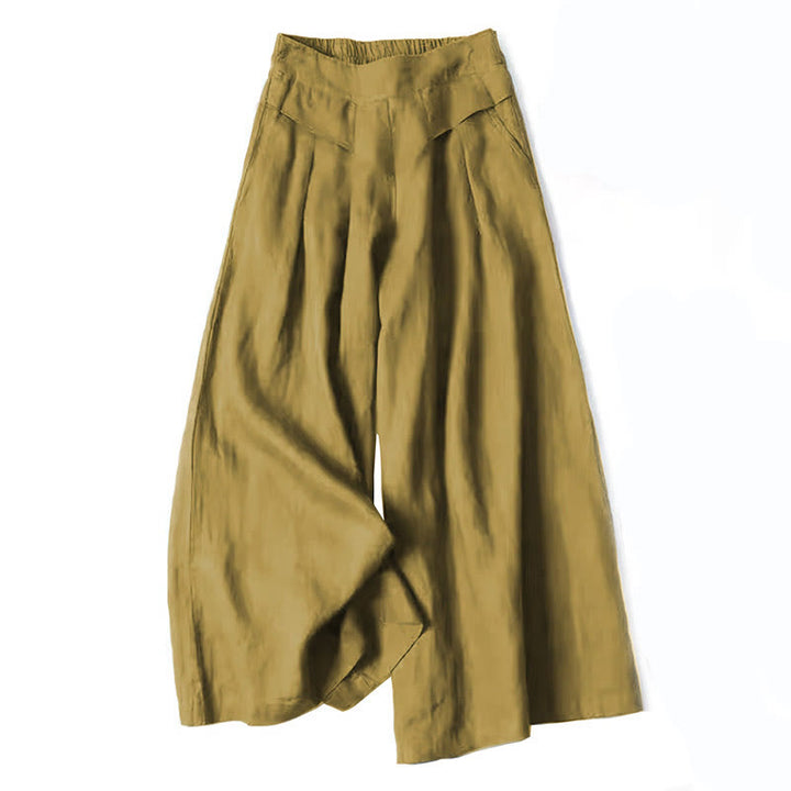 Flowy wide leg high waisted pants for women, creating a relaxed yet elegant silhouette.