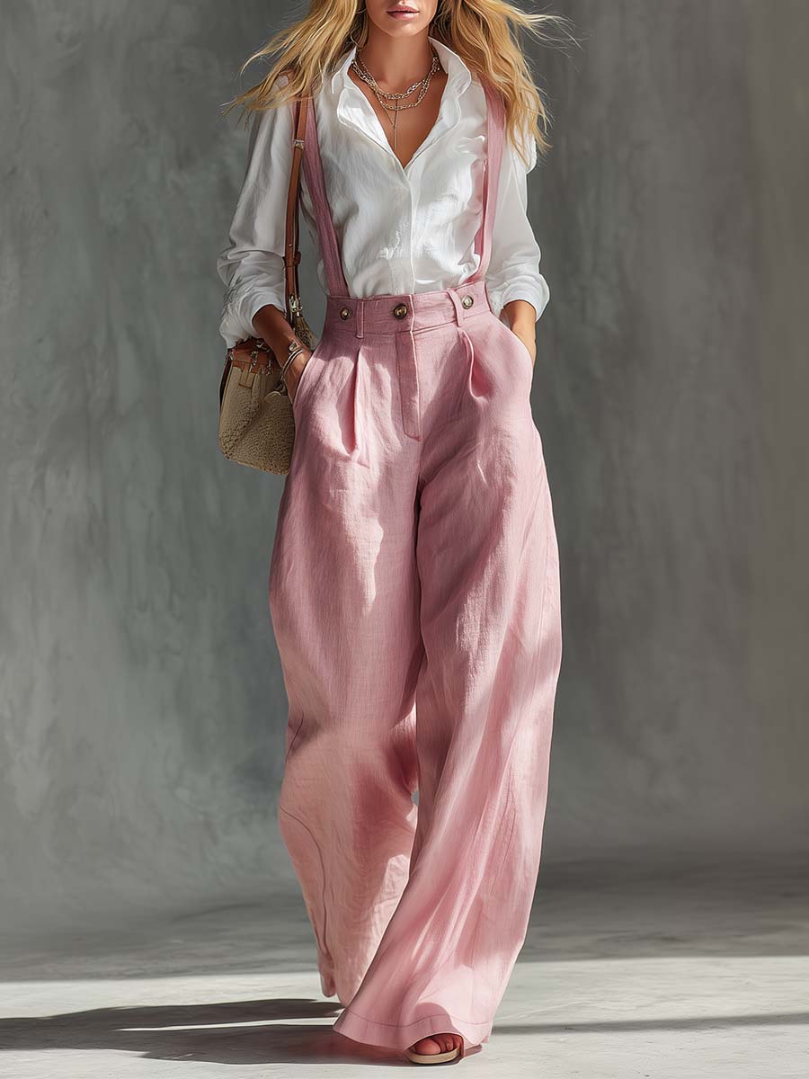 Women's high waist suspender wide leg pants, elegant & chic, perfect for spring fashion or office wear.
