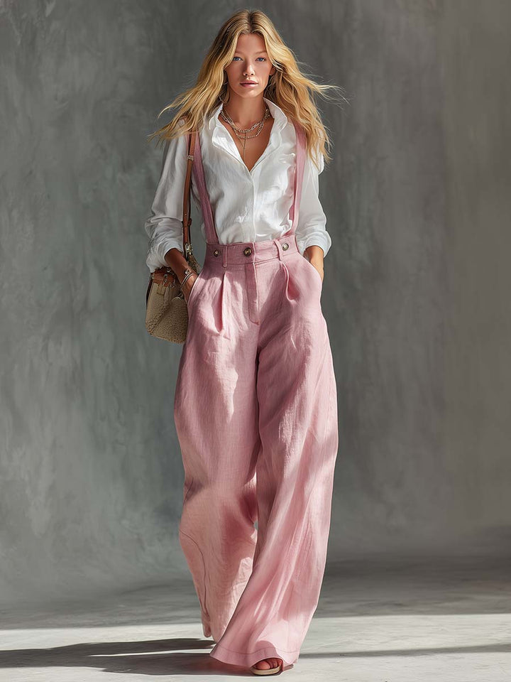Comfortable women's fashion: high waist suspender wide leg pants for a versatile & elegant casual chic look.
