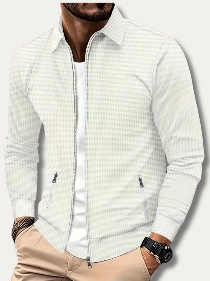 Versatile men's classic full-zip track jacket for spring/autumn wear, combining style & active comfort.