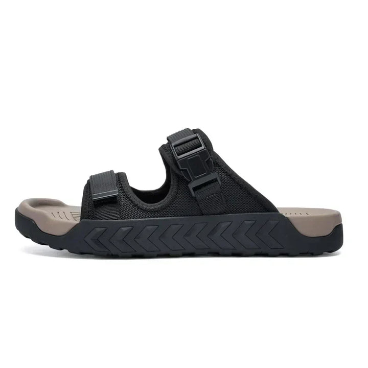 Lightweight men's athletic buckle slides, designed for comfort and adjustability on the go.