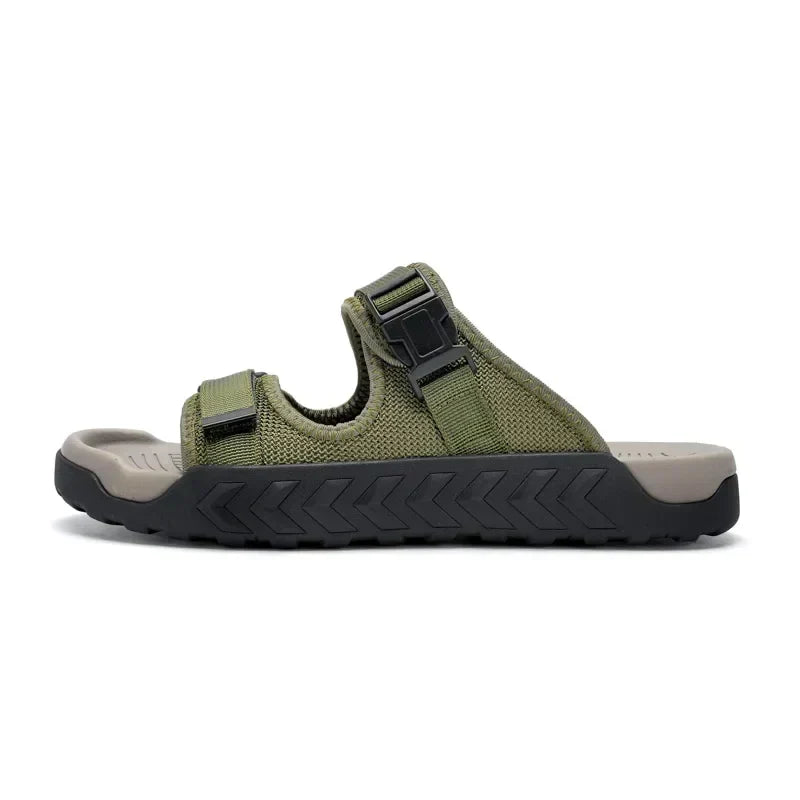 Durable men's outdoor slides with an adjustable buckle, providing all-day comfort and stability.