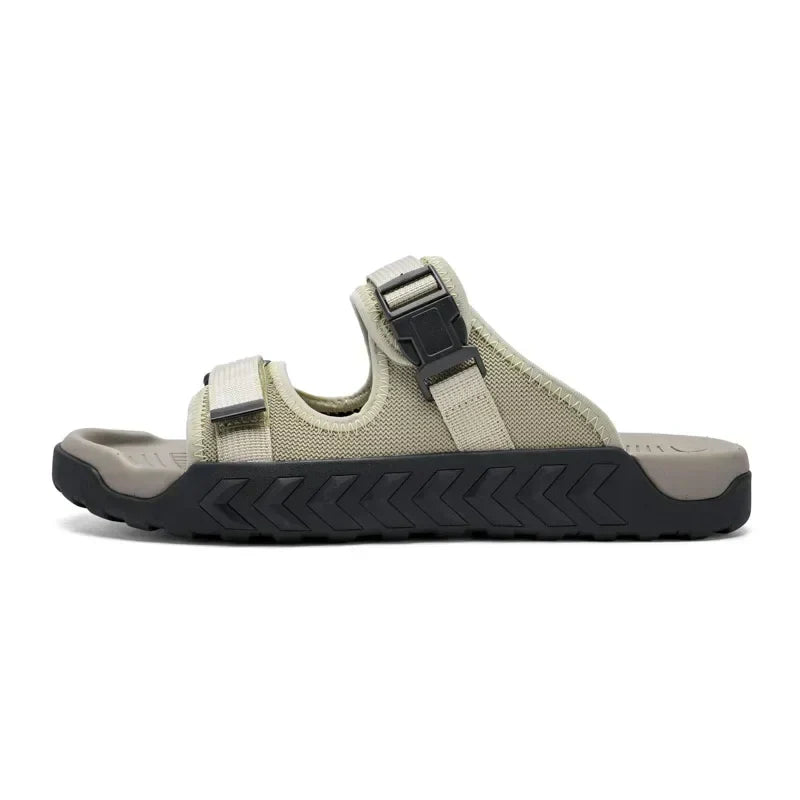 Men's black buckle slides, perfect for post-workout recovery or relaxed summer comfort.