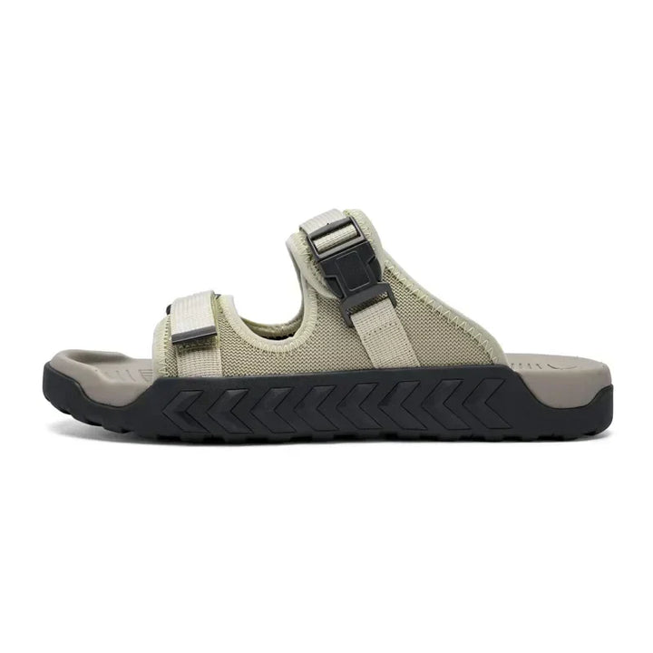 Men's black buckle slides, perfect for post-workout recovery or relaxed summer comfort.